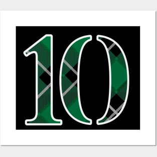 10 Sports Jersey Number Green Black Flannel Posters and Art